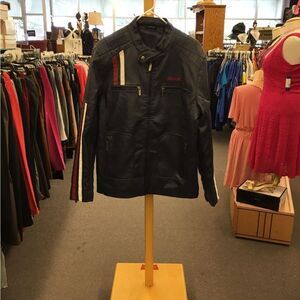 KH mens Med blue /red/white motorcycle leather jacket